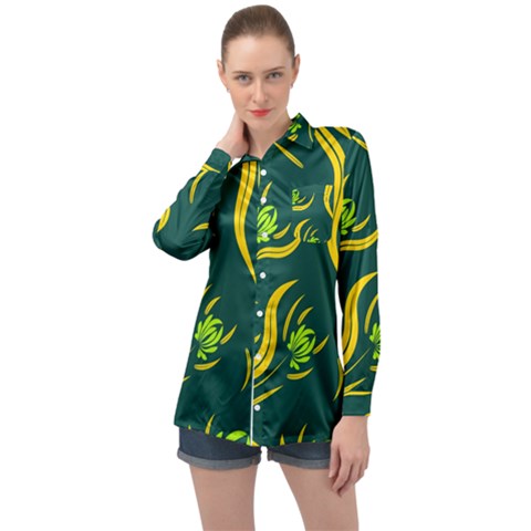 Folk Flowers Print Floral Pattern Ethnic Art Long Sleeve Satin Shirt by Eskimos