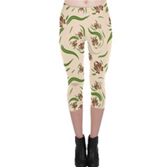 Folk Flowers Print Floral Pattern Ethnic Art Capri Leggings  by Eskimos