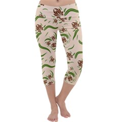 Folk Flowers Print Floral Pattern Ethnic Art Capri Yoga Leggings by Eskimos