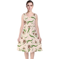 Folk Flowers Print Floral Pattern Ethnic Art V-neck Midi Sleeveless Dress  by Eskimos