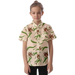 Folk Flowers Print Floral Pattern Ethnic Art Kids  Short Sleeve Shirt by Eskimos