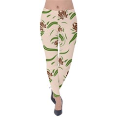 Folk Flowers Print Floral Pattern Ethnic Art Velvet Leggings by Eskimos