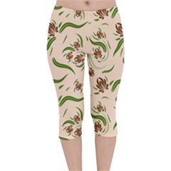 Folk Flowers Print Floral Pattern Ethnic Art Velvet Capri Leggings  by Eskimos