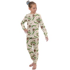 Folk Flowers Print Floral Pattern Ethnic Art Kids  Long Sleeve Set  by Eskimos