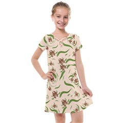 Folk Flowers Print Floral Pattern Ethnic Art Kids  Cross Web Dress by Eskimos