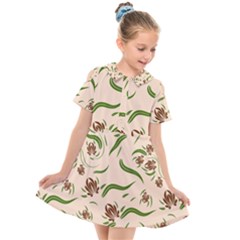 Folk Flowers Print Floral Pattern Ethnic Art Kids  Short Sleeve Shirt Dress by Eskimos