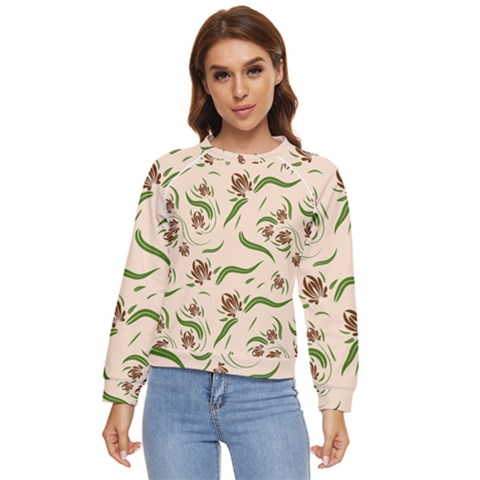 Folk Flowers Print Floral Pattern Ethnic Art Women s Long Sleeve Raglan Tee by Eskimos