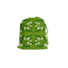 Floral Folk Damask Pattern  Drawstring Pouch (small) by Eskimos