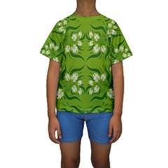 Floral Folk Damask Pattern  Kids  Short Sleeve Swimwear by Eskimos