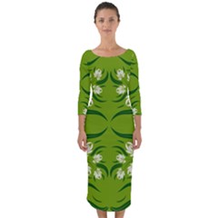 Floral Folk Damask Pattern  Quarter Sleeve Midi Bodycon Dress by Eskimos