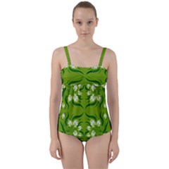 Floral Folk Damask Pattern  Twist Front Tankini Set by Eskimos