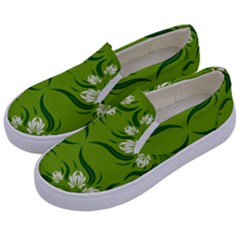 Floral Folk Damask Pattern  Kids  Canvas Slip Ons by Eskimos