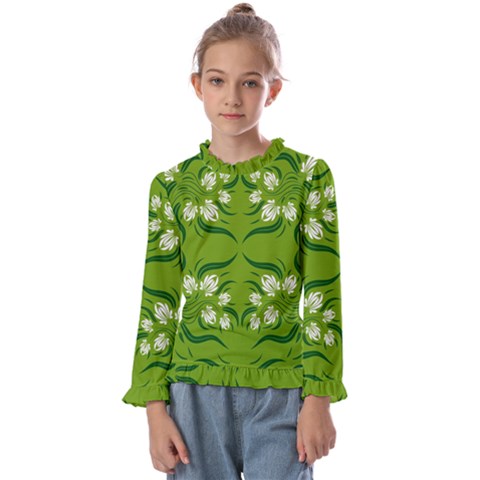 Floral Folk Damask Pattern  Kids  Frill Detail Tee by Eskimos