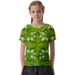 Floral Folk Damask Pattern  Kids  Frill Chiffon Blouse by Eskimos