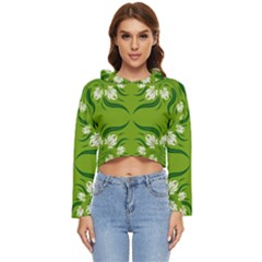 Floral Folk Damask Pattern  Women s Lightweight Cropped Hoodie by Eskimos