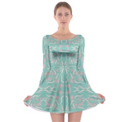 Floral Folk Damask Pattern  Long Sleeve Skater Dress by Eskimos