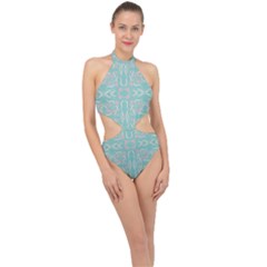 Floral Folk Damask Pattern  Halter Side Cut Swimsuit by Eskimos