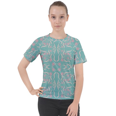 Floral Folk Damask Pattern  Women s Sport Raglan Tee by Eskimos