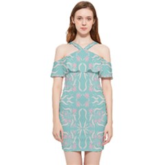 Floral Folk Damask Pattern  Shoulder Frill Bodycon Summer Dress by Eskimos