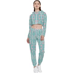 Floral Folk Damask Pattern  Cropped Zip Up Lounge Set by Eskimos