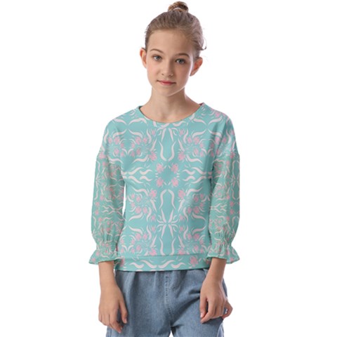 Floral Folk Damask Pattern  Kids  Cuff Sleeve Top by Eskimos