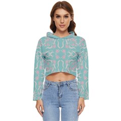 Floral Folk Damask Pattern  Women s Lightweight Cropped Hoodie by Eskimos