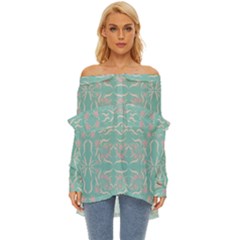 Floral Folk Damask Pattern  Off Shoulder Chiffon Pocket Shirt