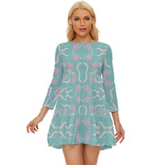 Floral Folk Damask Pattern  Long Sleeve Babydoll Dress