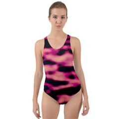 Pink  Waves Abstract Series No2 Cut-out Back One Piece Swimsuit by DimitriosArt