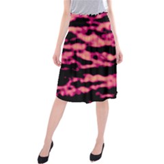 Pink  Waves Abstract Series No2 Midi Beach Skirt by DimitriosArt