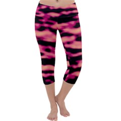 Pink  Waves Abstract Series No2 Capri Yoga Leggings by DimitriosArt