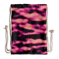 Pink  Waves Abstract Series No2 Drawstring Bag (large) by DimitriosArt