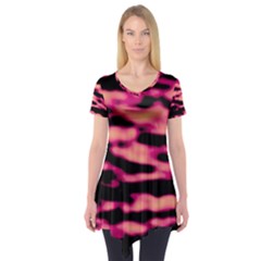 Pink  Waves Abstract Series No2 Short Sleeve Tunic  by DimitriosArt