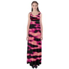 Pink  Waves Abstract Series No2 Empire Waist Maxi Dress by DimitriosArt