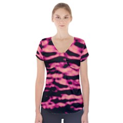 Pink  Waves Abstract Series No2 Short Sleeve Front Detail Top by DimitriosArt