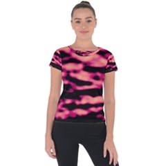 Pink  Waves Abstract Series No2 Short Sleeve Sports Top  by DimitriosArt