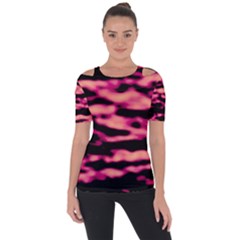 Pink  Waves Abstract Series No2 Shoulder Cut Out Short Sleeve Top by DimitriosArt