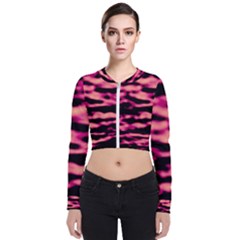 Pink  Waves Abstract Series No2 Long Sleeve Zip Up Bomber Jacket by DimitriosArt