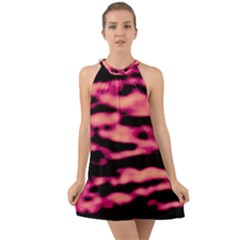 Pink  Waves Abstract Series No2 Halter Tie Back Chiffon Dress by DimitriosArt