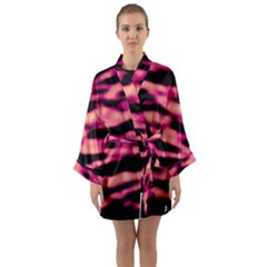 Pink  Waves Abstract Series No2 Long Sleeve Satin Kimono by DimitriosArt