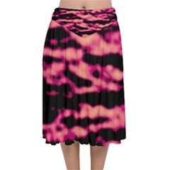 Pink  Waves Abstract Series No2 Velvet Flared Midi Skirt by DimitriosArt