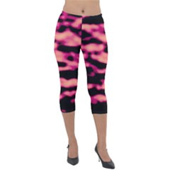 Pink  Waves Abstract Series No2 Lightweight Velour Capri Leggings  by DimitriosArt