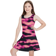 Pink  Waves Abstract Series No2 Kids  Lightweight Sleeveless Dress by DimitriosArt