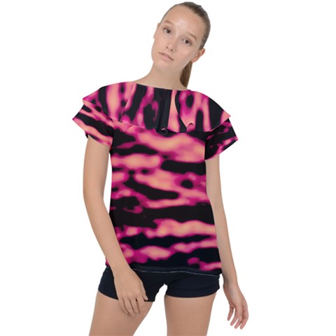 Pink  Waves Abstract Series No2 Ruffle Collar Chiffon Blouse by DimitriosArt