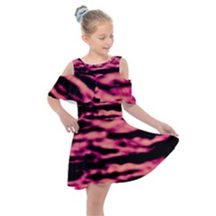 Pink  Waves Abstract Series No2 Kids  Shoulder Cutout Chiffon Dress by DimitriosArt