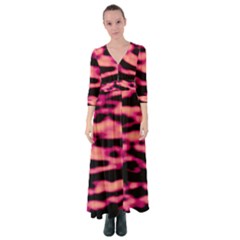 Pink  Waves Abstract Series No2 Button Up Maxi Dress by DimitriosArt