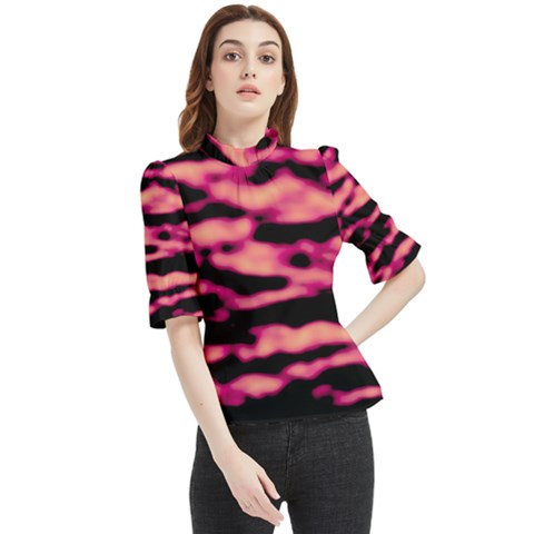 Pink  Waves Abstract Series No2 Frill Neck Blouse by DimitriosArt