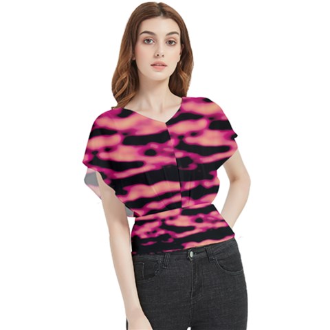 Pink  Waves Abstract Series No2 Butterfly Chiffon Blouse by DimitriosArt