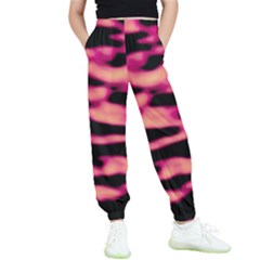 Pink  Waves Abstract Series No2 Kids  Elastic Waist Pants by DimitriosArt