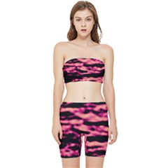 Pink  Waves Abstract Series No2 Stretch Shorts And Tube Top Set by DimitriosArt